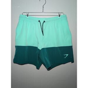 Mens Gymshark Green Colorblock Swim Trunks Mesh Insert Medium Athletic